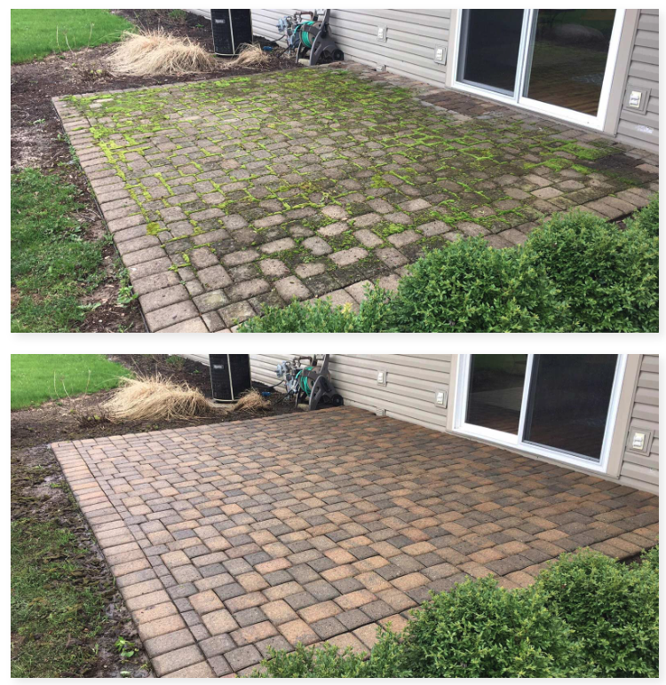 restoring the back sidewalk with a deep cleaning